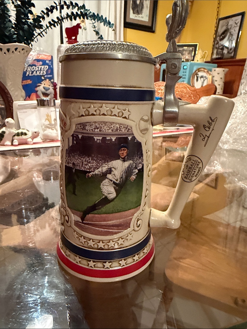 Vintage Ty Cobb Bradford Ceramic Beer Stein with Pewter Lid